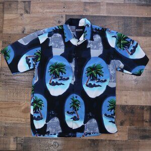 Box Office Mens Medium Palm Tree Hawaiian Shirt Short Sleeve Abstract